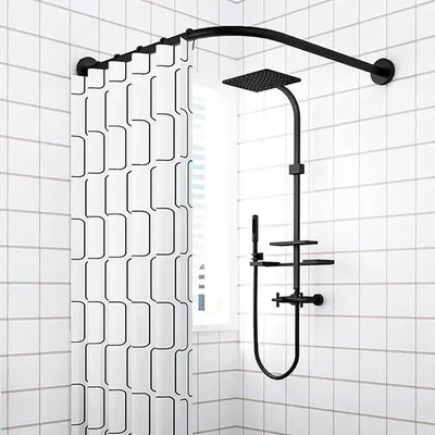 Produktbild von Famanu Duschvorhangstange L-Form Edelstahl, verstellbar 70-95 × 70-95 cm, bohrfrei und teleskopisch