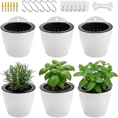 Obrázok produktu pre Kvetináče 6 ks, samozavlažovacie, plastové, malé, biele, pre interiér