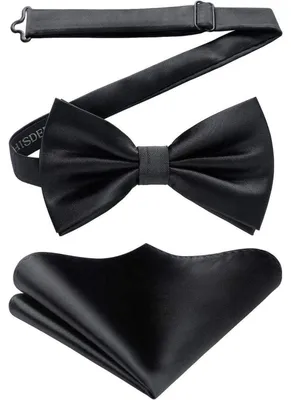 Produktbild von Fliege mit Einstecktuch für Herren, einfarbig, einstellbar, für Hochzeit & Party, Schwarz