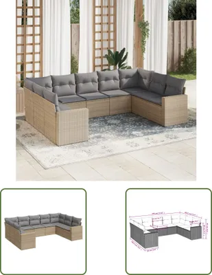 Produktbild von The Living Store 9-tlg. Garten-Sofagarnitur mit Kissen Beige Poly Rattan