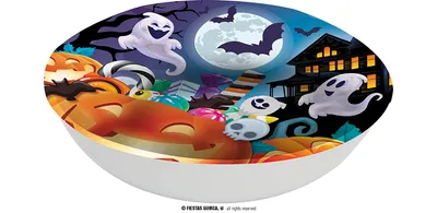 Produktbild von Halloween Schüssel Friedhof Untoter Grab Dunkel Horror Dekoration Schädel Grabsteine Bäume Raben Mond Grusel Kulisse, Farbe: Mehrfarbig