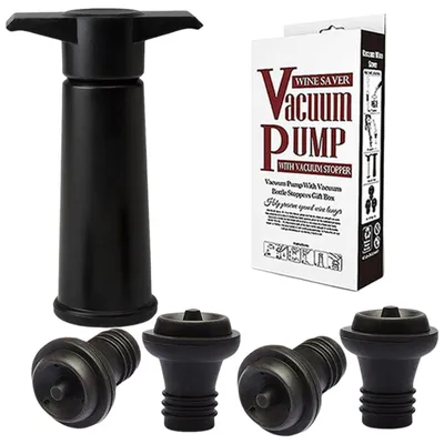 Weinpumpe mit 4 Vakuumstopfen, schwarz, für Rot- und Weißwein