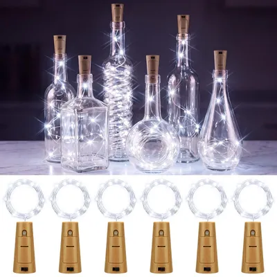 LED-Lichterkette 6er-Set, 2 m, 20 LEDs, kaltweiß, batteriebetrieben