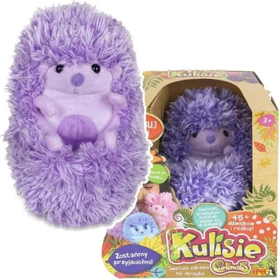 A plush hedgehog toy in its packaging, with another plush hedgehog shown outside of the packaging.