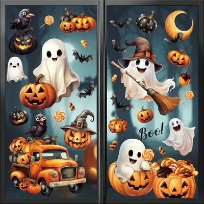 Image de Décoration de fenêtre pour Halloween, lot de 8 pièces, 21 x 28 cm
