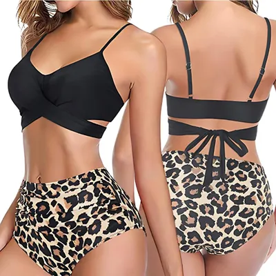 Immagine prodotto di Costume da bagno a due pezzi a vita alta snellente taglie forti L