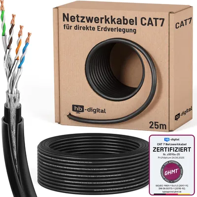 Produktbild von hb-digital CAT 7 Erdverlegekabel Doppelmantel S/FTP PVC + LLDPE AWG23 Außenbereich 25m