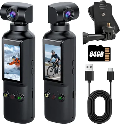 Obrázek produktu pro Akční kamera 1080P, přenosná kamera, vhodná pro vlogy a záběry z první osoby, s otočnou čočkou o 270° a 1,99palcovým displejem, mini akční kamera pro sport, cyklistiku, cestování