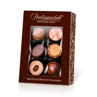 Produktbild von Pralinenbote - 6 alkoholfreie handgefertigte Pralinen von deutschen Chocolatiers, 80 g