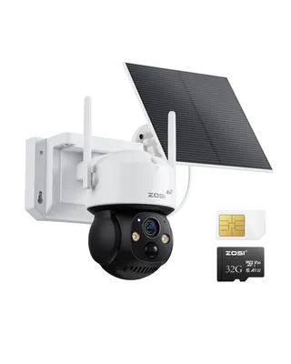 Produktbild von ZOSI 4G LTE Überwachungskamera Aussen Akku Solar mit SIM-Karte und 32GB Karte, 360° Schwenkbar, 2,5K Farbnachtsicht, KI-Personenerkennung, C2914G-SP