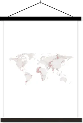 Produktbild von MuchoWow® Textilposter Weltkarte - Marmor - Weiß 60x80 cm mit schwarzem Rahmen - Plakathalter