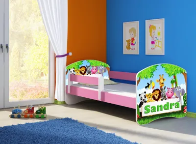 Produktbild von ACMA Jugendbett Kinderbett Junior-Bett Komplett-Set mit Matratze Lattenrost und Rausfallschutz Rosa 01 Zoo Name 180x80
