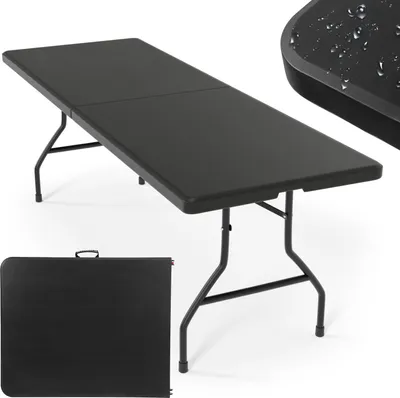 Obrázok produktu pre Jago Jago – Prenosný a skladací záhradný stôl – Kempingový stôl – Skladací stôl – 183 x 76 x 74 cm – Čierny