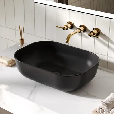 Produktbild von Schwarzes Keramik Aufbauwaschbecken rechteckig 50 × 40 × 14,5 cm – Modernes Bad Design von DeerValley