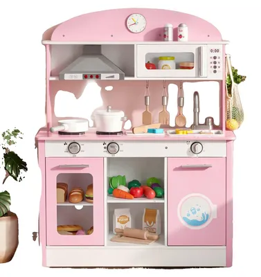 Produktbild von VEVOR Spielküche für Kinder, Holz, Kinderküchen-Spielset mit echten Lichtern & Geräuschen, Lebensmittel- & Kochgeschirr-Zubehör, Rollenspiel-Spielset, Spüle, Ofen, Herd, Schrank, für Kleinkinder, Mädchen & Jungen im Alter von 3-8 Jahren