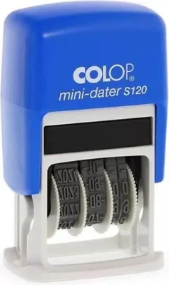 Immagine prodotto di Timbro Colop S120 Mini, datario, altezza caratteri 4 mm, stampa nera, blu