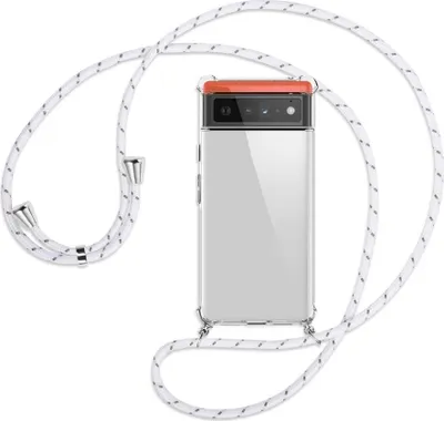 Produktbild von Handykette Backcover-Schutzhülle mit Band (Metall silberfarben) für Google Pixel 6 - weiß/grau