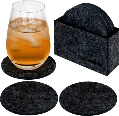 8 Edle Filz-Untersetzer Ø 10cm Runde Filz-Bierdeckel Glas-Untersetzer Set + Box