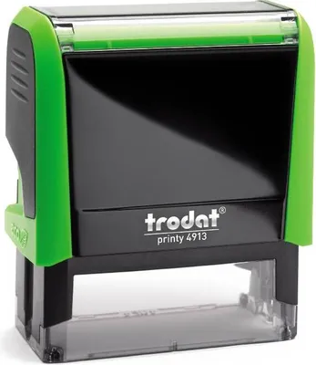 Produktbild von Trodat PRINTY 4913, max. 6zeilig, 57X21mm, Gehäuse gruen, individuelle Stempelplatte mit Ihrem Wunschtext, Stempelkissen schwarz