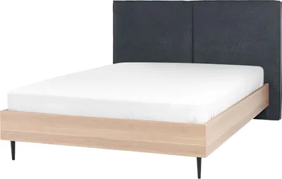 Zdjęcie produktu dla BELIANI Łóżko ze stelażem szare 140 x 200 cm tapicerowane wezgłowie czarne metalowe nóżki styl nowoczesny