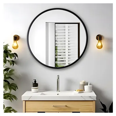 Produktbild von Runder Wandspiegel 70 cm ohne Beleuchtung mit schwarzem Metallrahmen