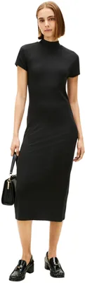Produktbild von Tommy Hilfiger Damen Bodycon Kleid Slim Rib mit Mock-Kragen, Schwarz (Black), XS