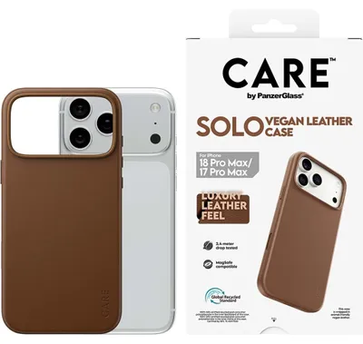 Image de Étui en cuir vegan Solo, couleur marron, compatible avec iPhone 18 Pro Max et iPhone 17 Pro Max, avec technologie MagSafe, de la marque PanzerGlass CARE™
