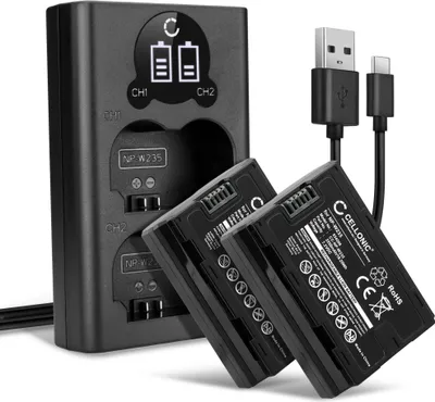 Produktbild von CELLONIC 2x Akku für Kamera Kompatibel mit FujiFilm GFX100S, GFX 50S II, Kompatibel mit Fuji FujiFilm X-T4, FujiFilm NP-W235 - (2250mAh, 7.2V) + Dual Ladegerät