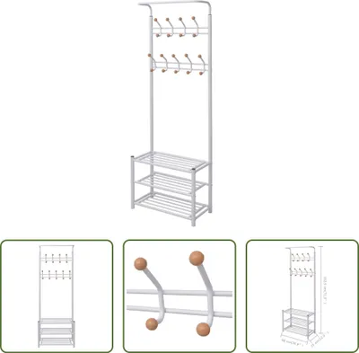 Image de The Living Store Portemanteau avec rangement pour chaussures 68×32×182,5 cm Blanc