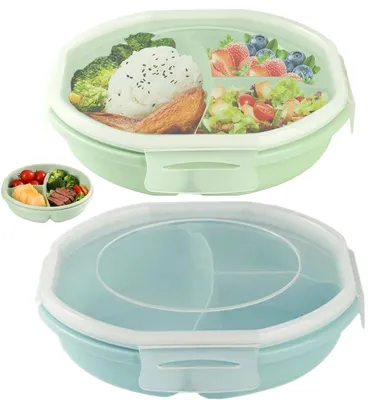 2er Set Mikrowellengeschirr mit 3 Fächern, luftdicht, blau/grün