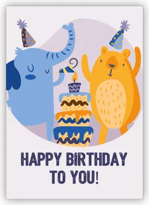 Produktbild von Lustige Geburtstagskarte mit Party Elefant und Jubel Bär mit Torte: Happy Birthday to you!