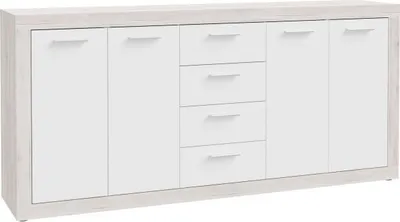 Image de Buffet - BACCIO - Chene / Blanc mat - 4 portes - 4 tiroirs - 197,1 x 41 x 91,9 cm