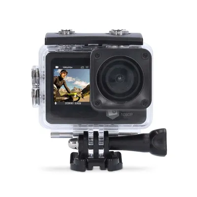 Produktbild von Nedis Action Cam - Dualer Bildschirm - 1080p@30fps - 12 MPixel - Wasserdicht bis: 30.0 m - 70 min - Wi-Fi - App erhältlich für: Android / IOS - Inkl. halterung - Schwarz