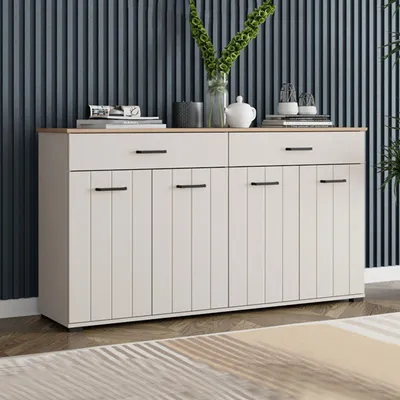 Immagine prodotto di Quarna - Credenza, 156x40x86h cm Bianco Crema, 3 Ripiani