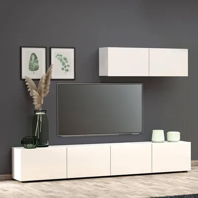 Produktbild von Dmora TV-Schrank Mangaung 225x38x39h cm Weiß, 6 Türen, 1 Regal