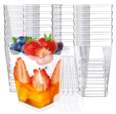 50 Dessertbecher Kunststoff 160 ml mit Löffeln transparent