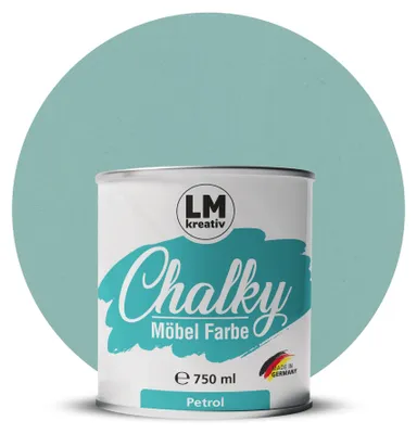 Produktbild von LM-Kreativ Chalky Möbelfarbe 750 ml, Petrol – deckende Kreidefarbe auf Wasserbasis, ultramatt, für Möbel, Holz & Metall, meist ohne Grundierung