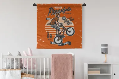 Produktbild von MuchoWow® Wandteppich Wandbehang Fahrrad - Mann - Retro 90x90 cm Tapisserie Dekoration Wandtuch - Wandaufhänger