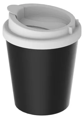 Zdjęcie produktu dla PremiumPlus Coffee Mug 250 ml - Dwuścienny plastikowy kubek do kawy z pokrywką, wyprodukowany w Niemczech, do podróży - czarny/biały