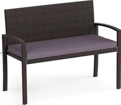 Produktbild von Rattanbank für den Außenbereich, Terrassensofa für 2 Personen mit abnehmbarem Sitzkissen, Metallrahmen, Rückenlehne & Armlehnen, Sitzmöbel, Braun