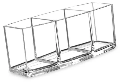 Image de Support transparent pour pinceaux de maquillage, design élégant et minimaliste, avec 3 compartiments pour ranger les crayons à sourcils, idéal comme accessoire de bureau