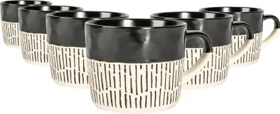 Produktbild von Nicola Spring Ceramic Dash Kaffeetassen - 475ml - Schwarz - 6er-Pack