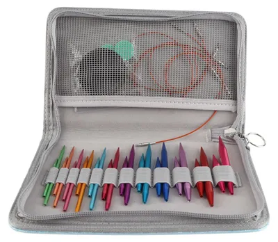 Produktbild von Rundstricknadelset, austauschbare Stricknadeln 3–8 mm mit Aufbewahrungsbeutel, verschiedene Farben, für Handarbeiten