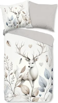 Produktbild von Duvet cover Good Morning 135x200 + 1* 80x80 cm - winter deer with leaves