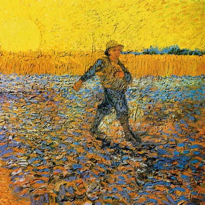 Obrázok produktu pre Vincent Van Gogh Art Print Obraz - Rozsievač pri západe slnka podľa Millet, 1888 (70 x 70 cm)