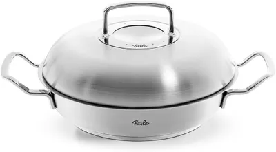 Produktbild von Fissler Original-Profi Collection / Edelstahl-Servierpfanne rund (2 L, Ø 24 cm) mit Hochraum-Deckel, novogrill Bratfläche, Innenskalierung - Induktion, 084-388-24-000/0, Silber