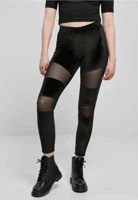 Zdjęcie produktu dla Damskie legginsy Urban Classics Ladies Velvet Tech Mesh Leggings, czarne – rozmiar M