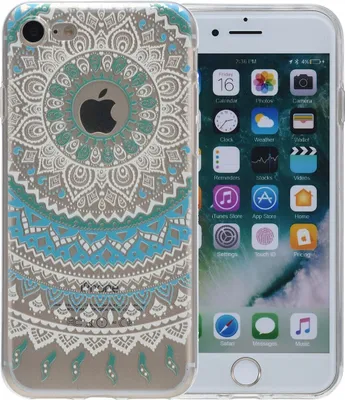 A clear product shot of an iPhone with a decorative case.