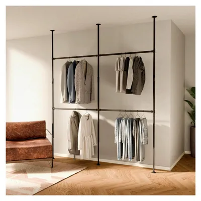 Produktbild von Kleiderstange im Industrial Design - LOFT II - Teleskopstangensystem als offenes System | Kleiderschrank aus stabilen Rohren - ohne Bohren