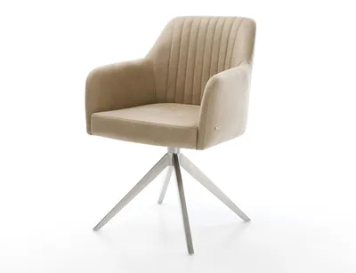 Produktbild von DELIFE Drehstuhl Greg-Flex Mikrofaser Beige Vintage Kreuzgestell breit Edelstahl 360° drehbar Wippfunktion Taschenfederkern